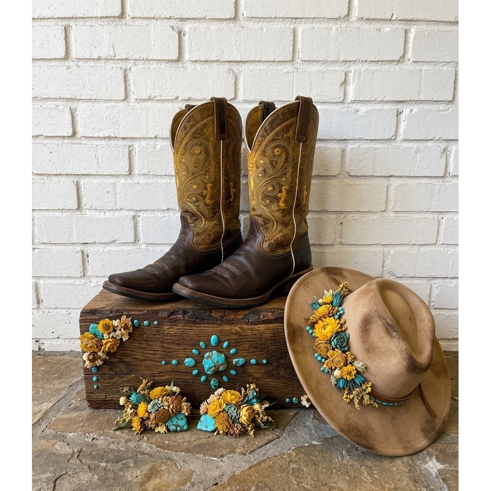🔥El Temascal Distressed 🤑Leather Embroidered Western Cowboy Boots Men 9.5 W-11